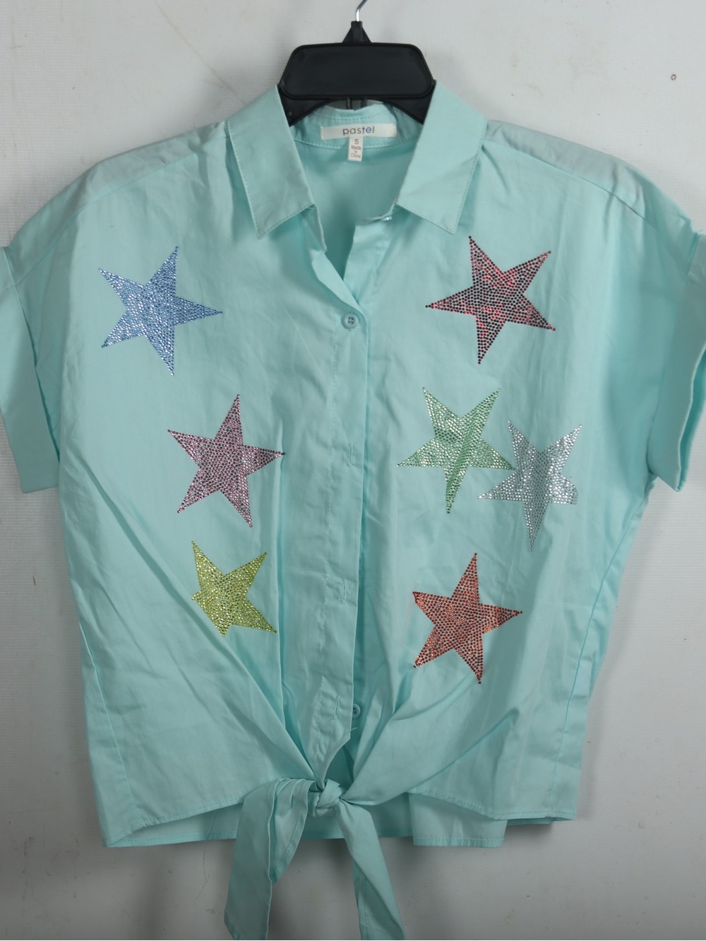 Pastels Mint Button-Up Shirt with Point Collar